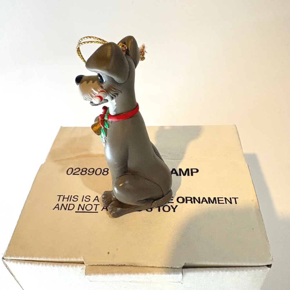 Disney Lady and the Tramp Tramp Christmas Ornament with Candy Cane and Box - Picture 3 of 4